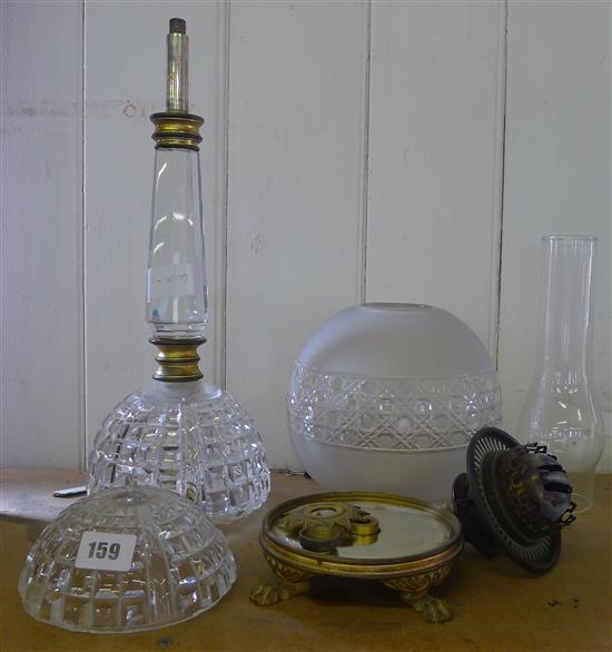 Cut glass oil lamp and shade